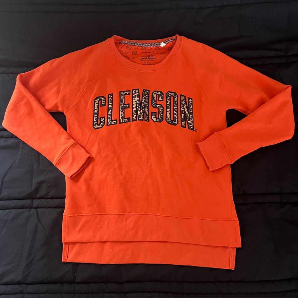 Women’s Orange And Cheetah Print Clemson Crewneck Sweater Sz Small